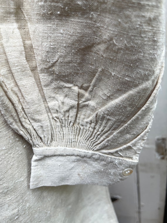 Antique French beige linen flax unbleached shirt … - image 9