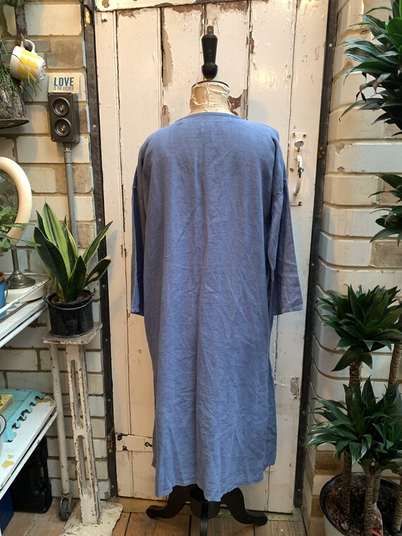 Antique French blue linen dressing gown housecoat… - image 6