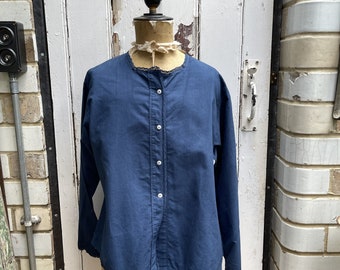 Antique French blue cotton blouse chemise size M UK 12