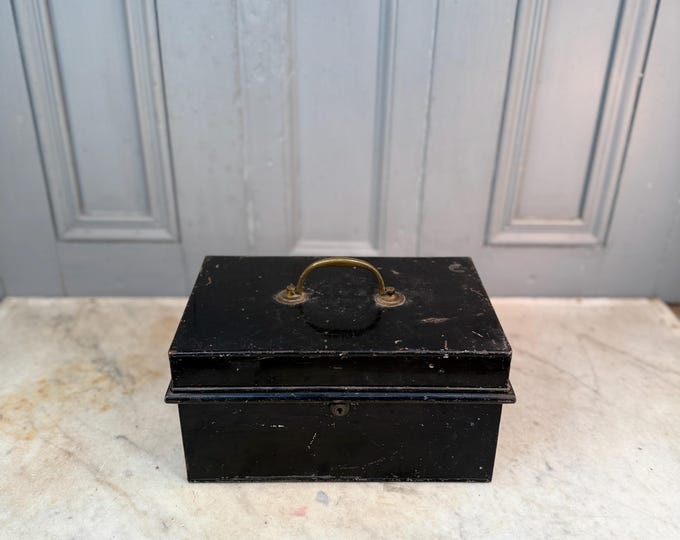 Antique Victorian Toleware Metal Storage Box With Brass Handle - Etsy