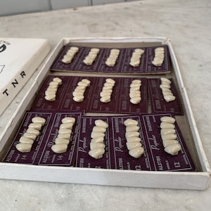 Caixa vintage com 15 tiras de cartão de dentaduras postiças da Alston Popular Diatorics