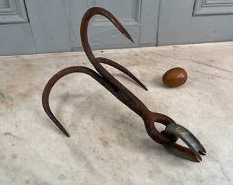 Large Antique French Wrought Iron Grappling Hook or Kitchen Hook