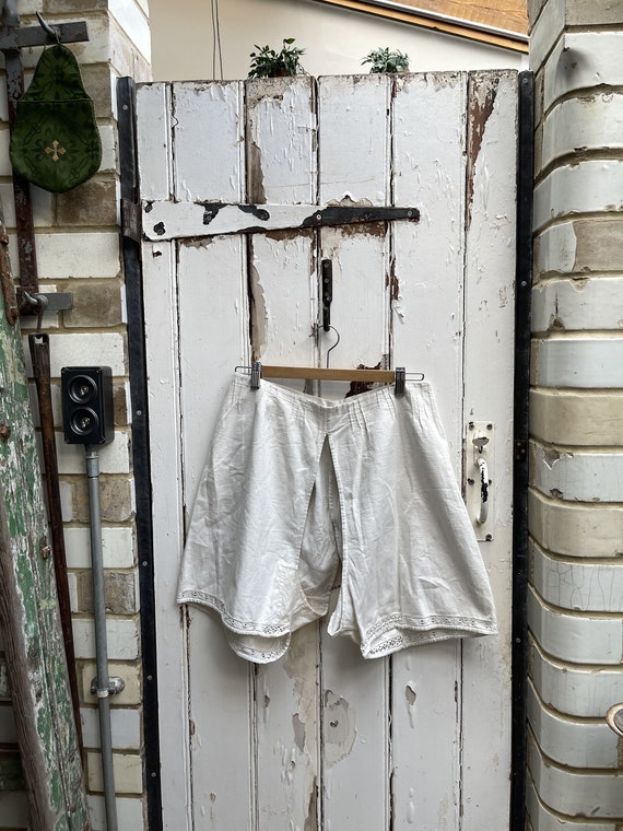 Antique French white warm cotton bloomers size M