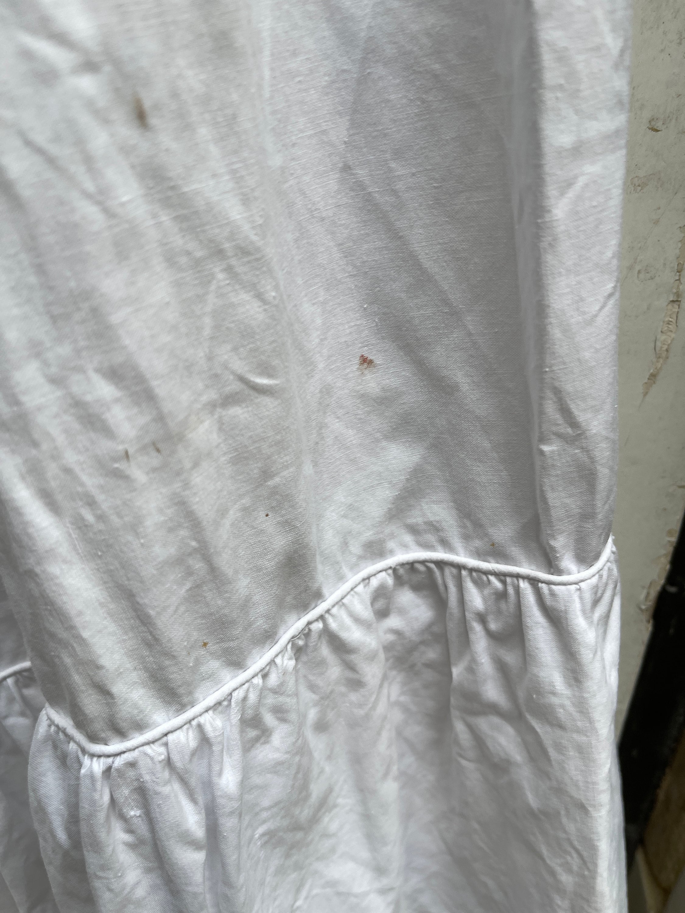 アンティーク フランス製 ロング ホワイト コットン ギャザー スカート