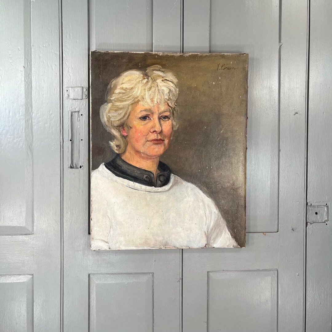 Vintage Oil Painting Portrait of Lady in White Jumper Signed J Braun - Etsy