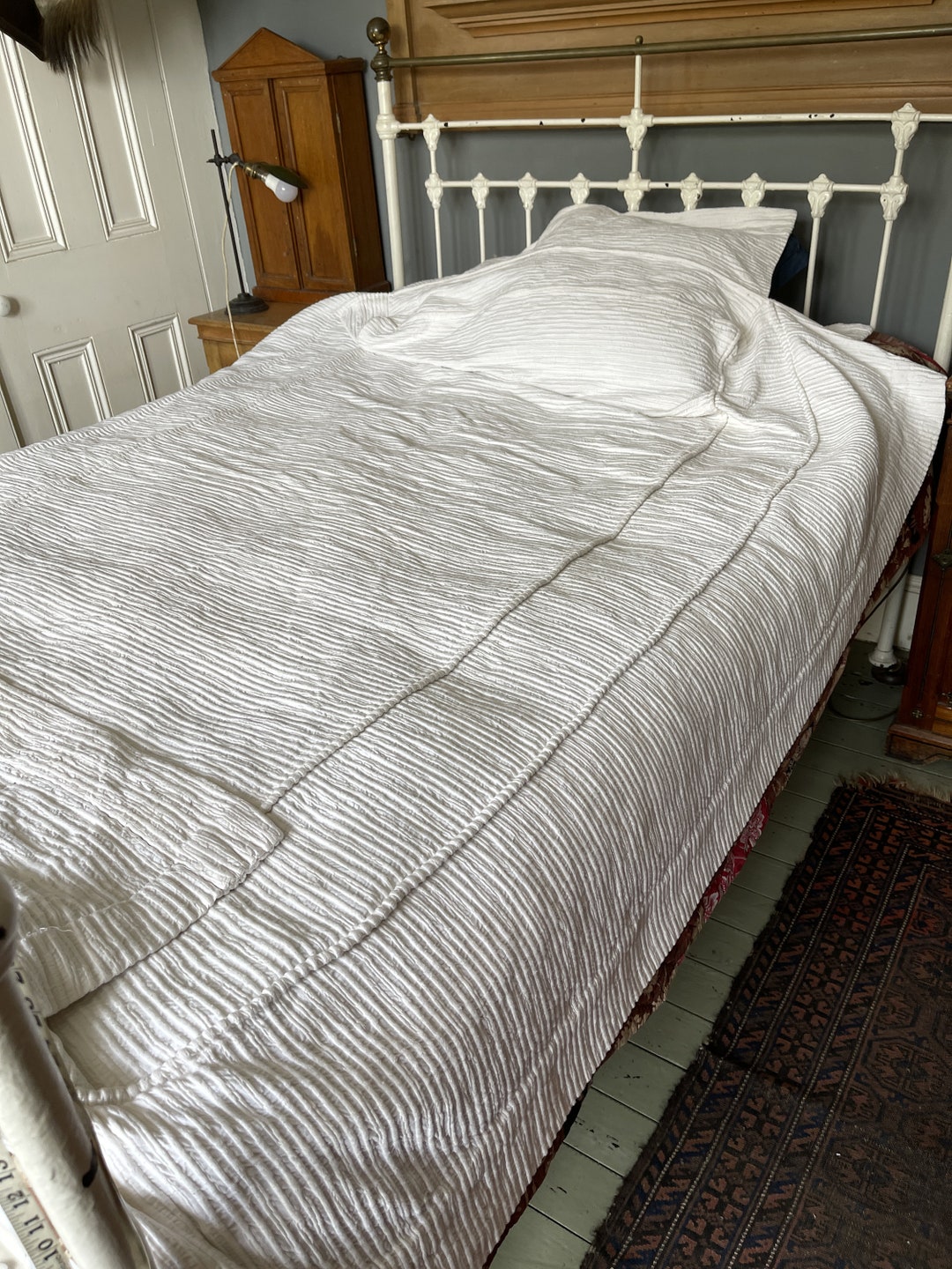 Antique English White Cotton Ribbed Marcella Single Bedspread Etsy