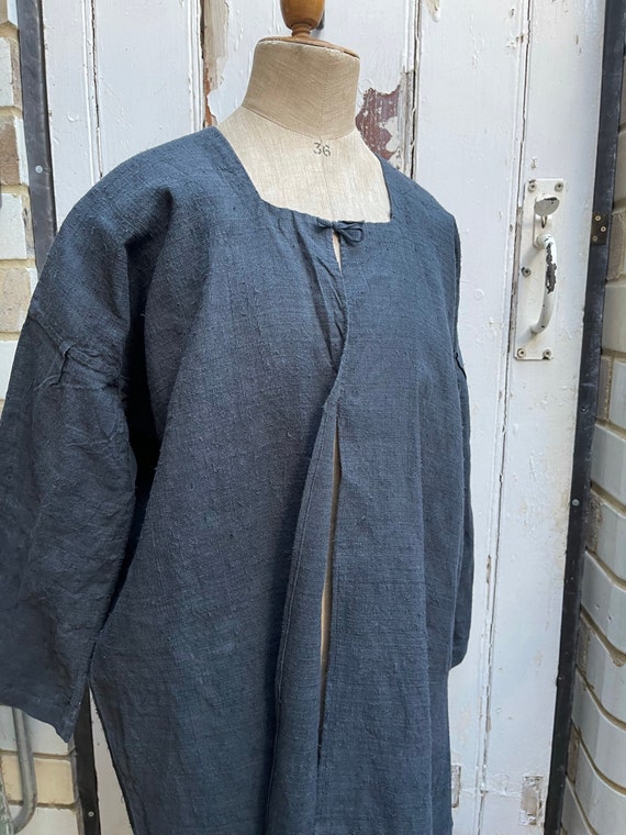 Antique French dark grey linen long jacket housec… - image 8