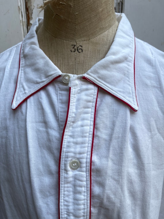 Antique French white warm cotton long nightdress … - image 3