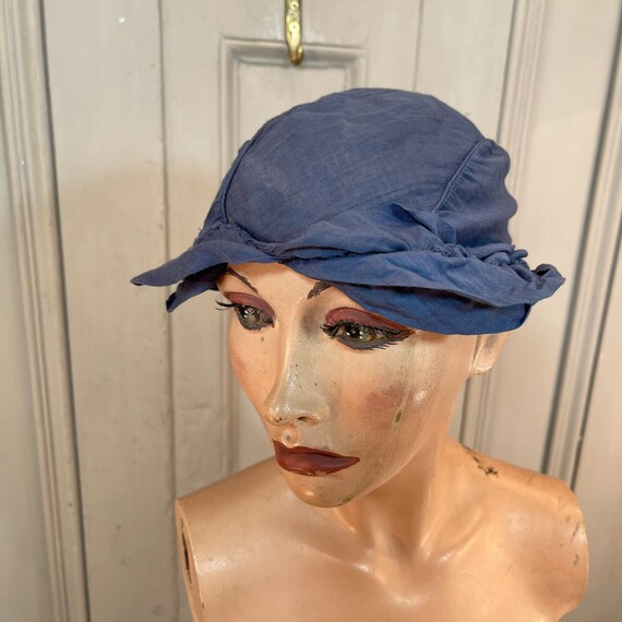 Antique vintage Dutch handmade blue cotton hat bo… - image 3