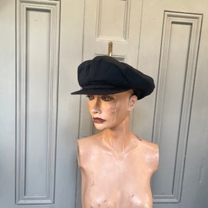 Antique Dutch handmade wool silk black baker boy hat peak cap The Wilson Cap size S
