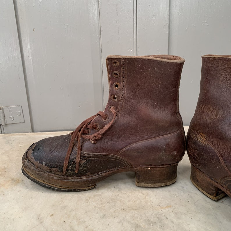 Antique French handmade brown leather hobnail boots size 23 Etsy