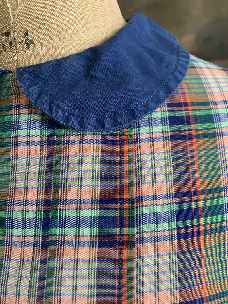 Antique vintage French childs cotton handmade check dress size image 2