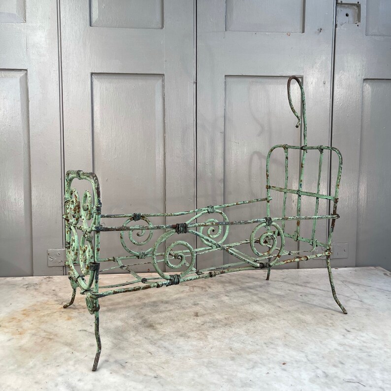 Antique French Green Wrought Iron Dolls Bed Etsy UK
