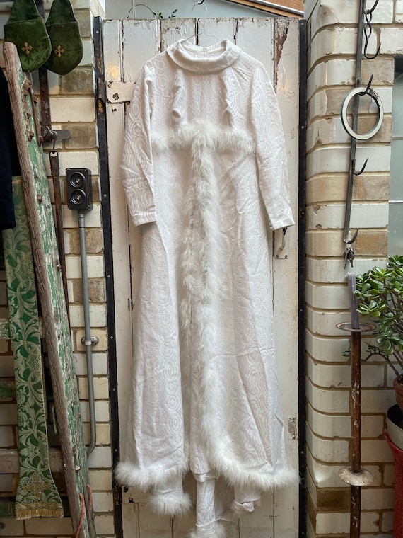 Antique Vintage Handmade Long White Winter Wedding Dress With