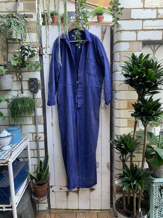 Vintage blue cotton boiler suit jumpsuit workwear