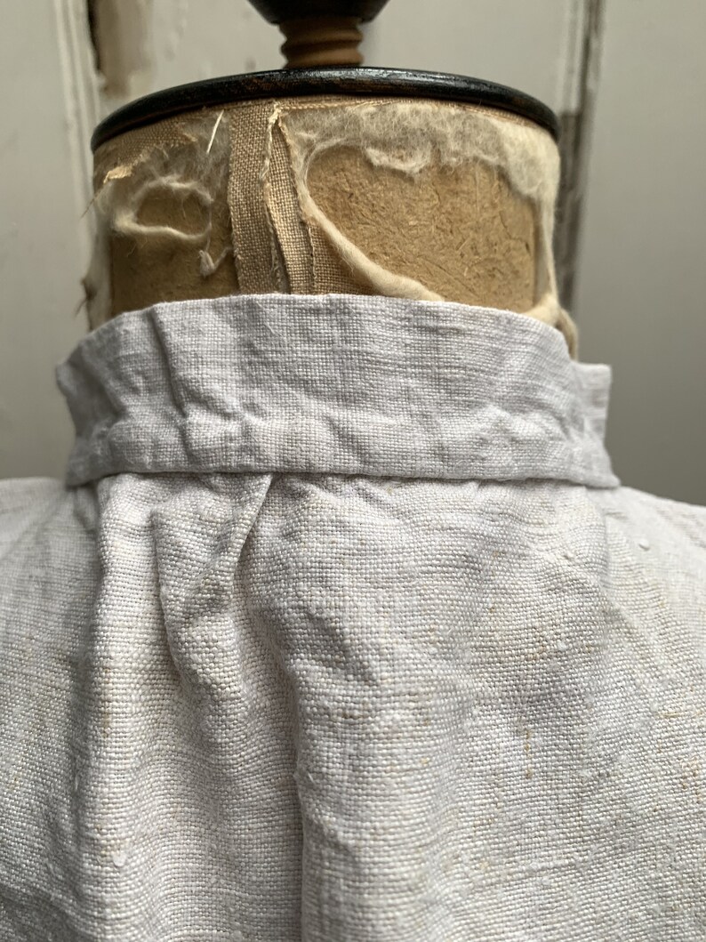 Antique French beige cream off white linen flax hemp shirt dress chemise smock initials GBM size L no 2 image 7