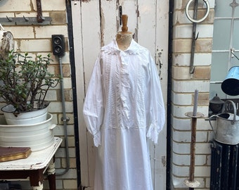 Antique English long white cotton dress nightdress size S/M