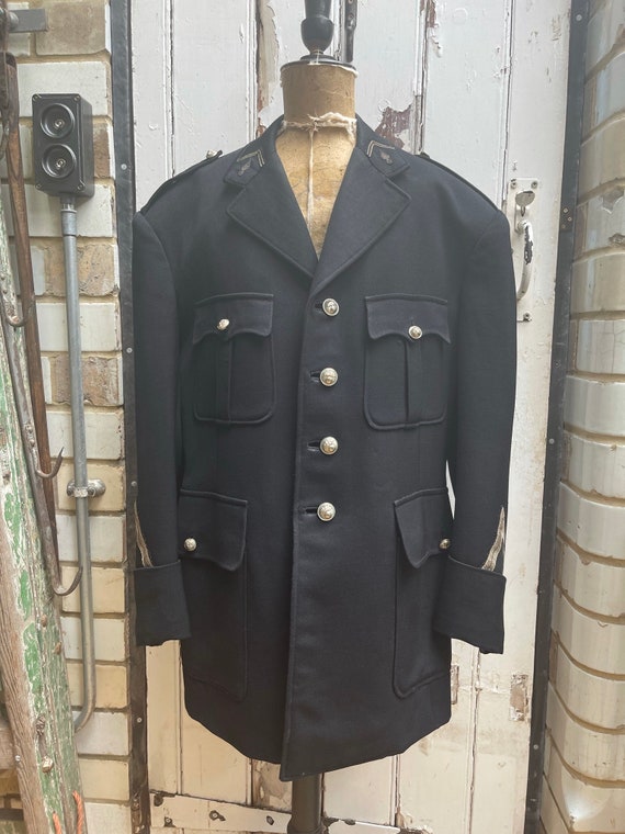 Antique French Black Wool Pompiers Firefighters Firemans Coat 