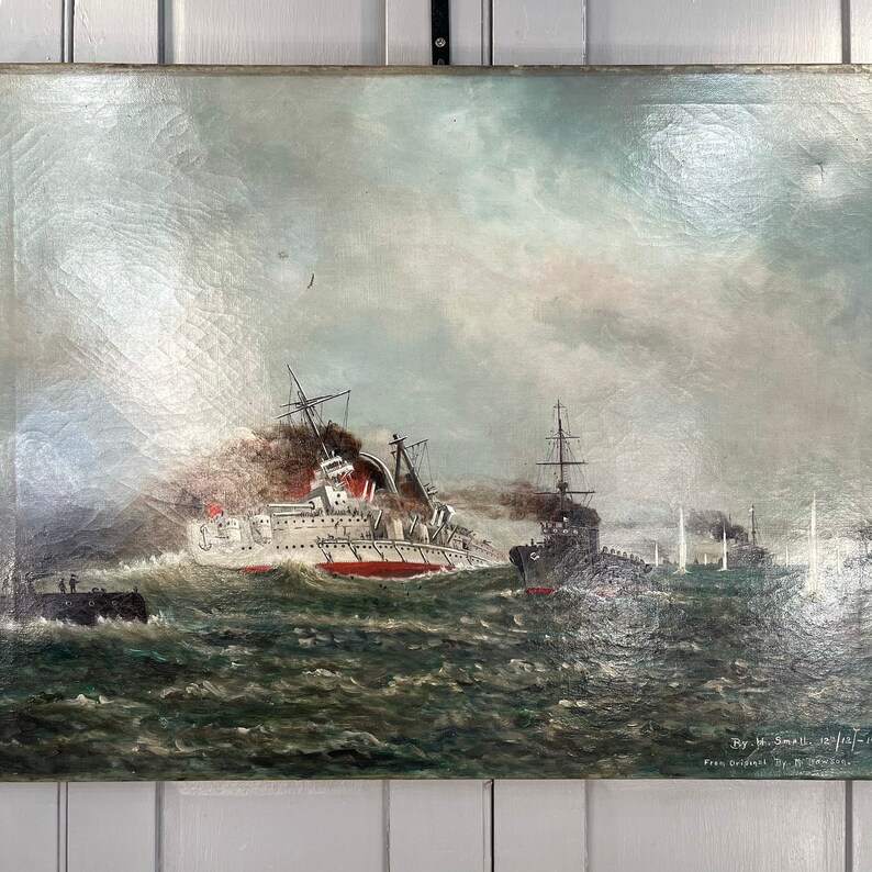 Antique Oil Painting Study of WW1 Military Naval Battle of Etsy