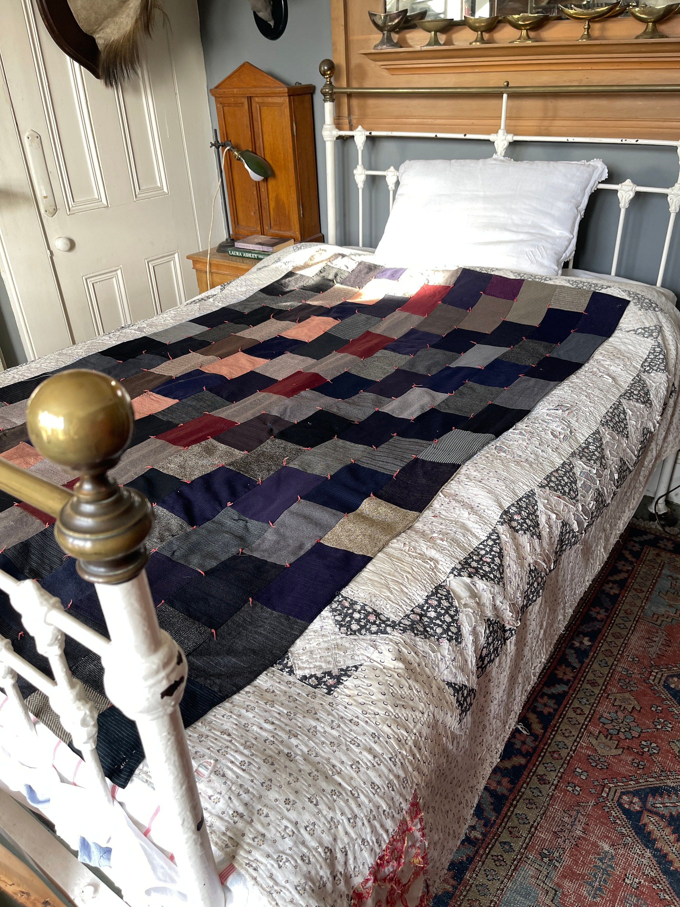 Couette vintage Kantha : jeté en patchwork indien fait main, couvre-lit bohème (108 x 90 po.) - France