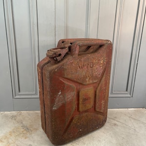 Antique World War 2 red metal petrol fuel jerry can dated 1944 WW2 - display only