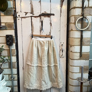 Antique French handmade cream boiled wool skirt with embroidered trim size XS UK 8