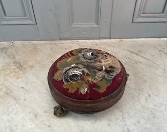 Antique Victorian beaded footstool with claw feet