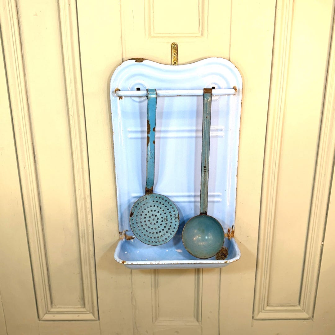 Antique Utensil Rack Antique French Blue Enamel Utensil Rack With Ladle and Strainer - Etsy