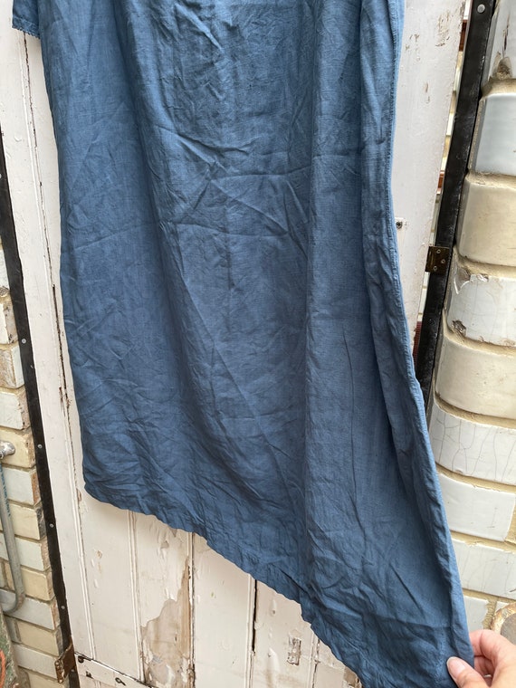 Antique French blue linen dress initials LC size L - image 8