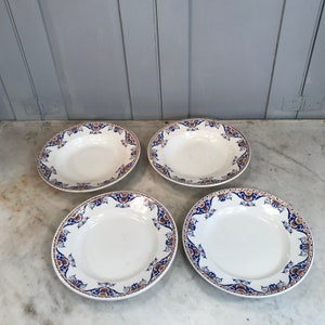Set 4 French antique china soup plates and plates by Moulin des Loups & Hamage