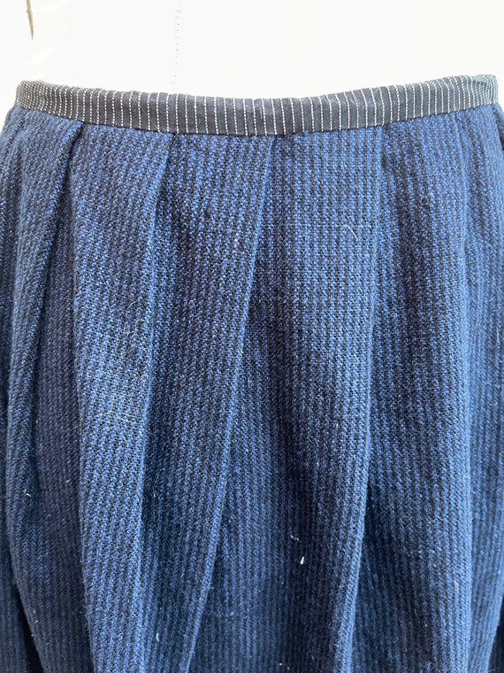 Antique French handmade black blue striped wool s… - image 7