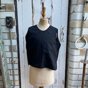 Antique Dutch handmade black wool and linen bib tabard vest gilet size M