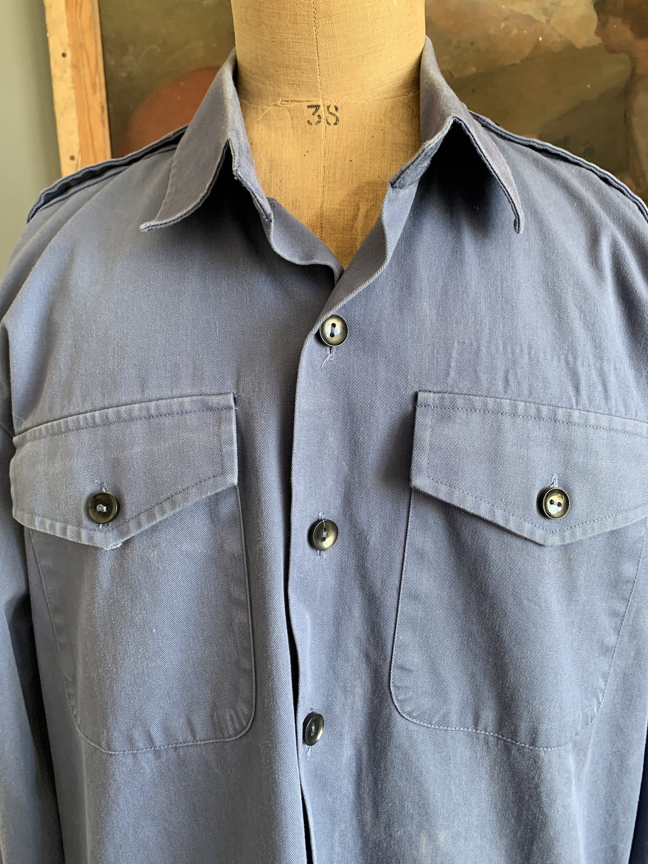 Vintage French Airforce uniform blue cotton blend work shirt | Etsy