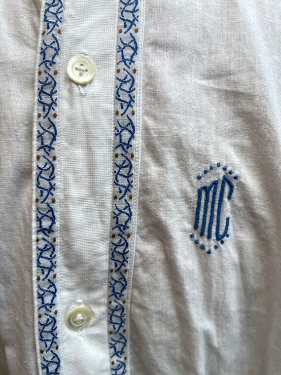 Antique French white cotton shirt nightshirt with… - image 4