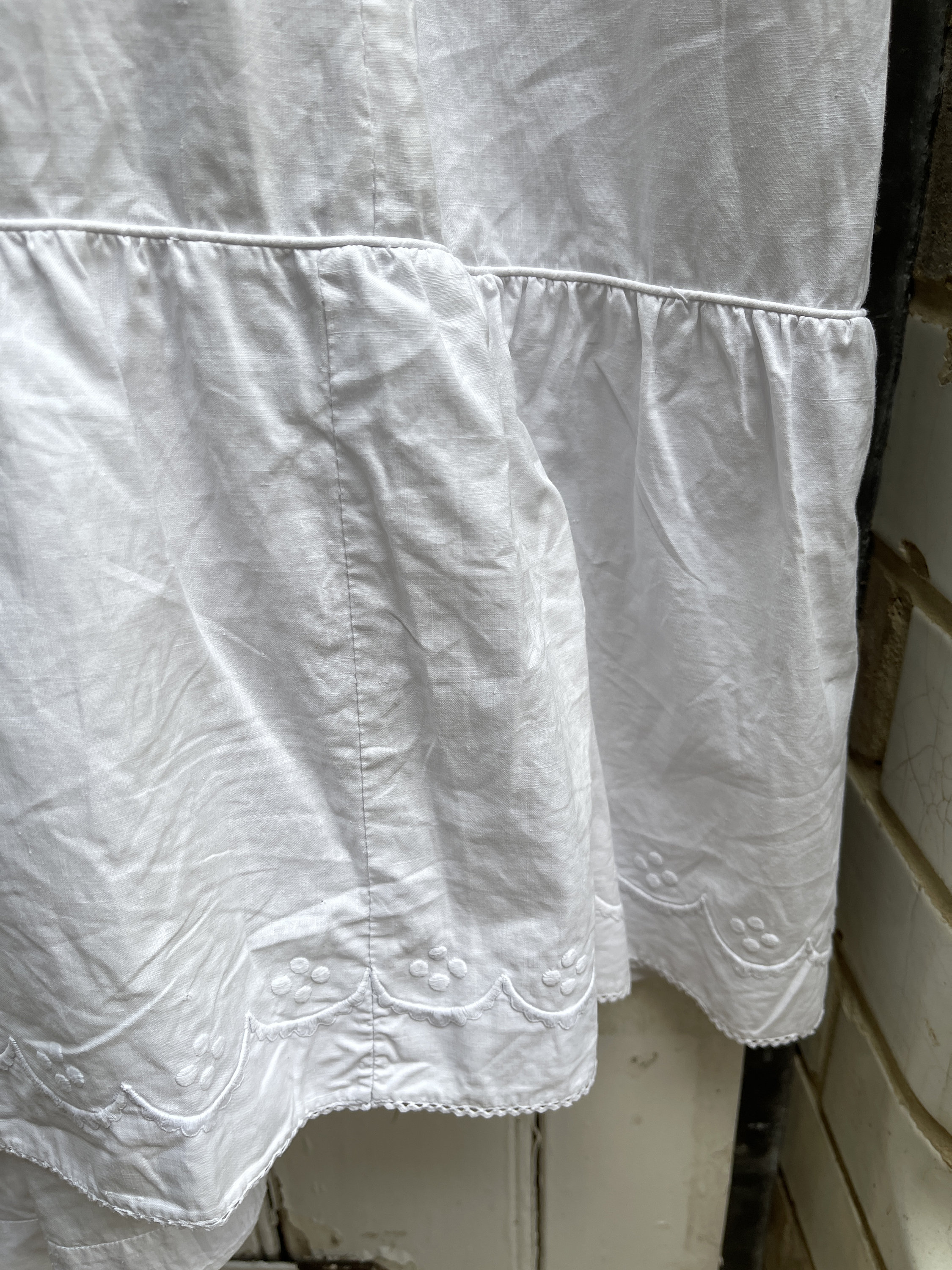 アンティーク フランス製 ロング ホワイト コットン ギャザー スカート