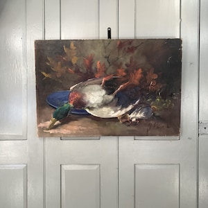 Antique French Impressionist still life oil on canvas painting of game birds signed J Payail