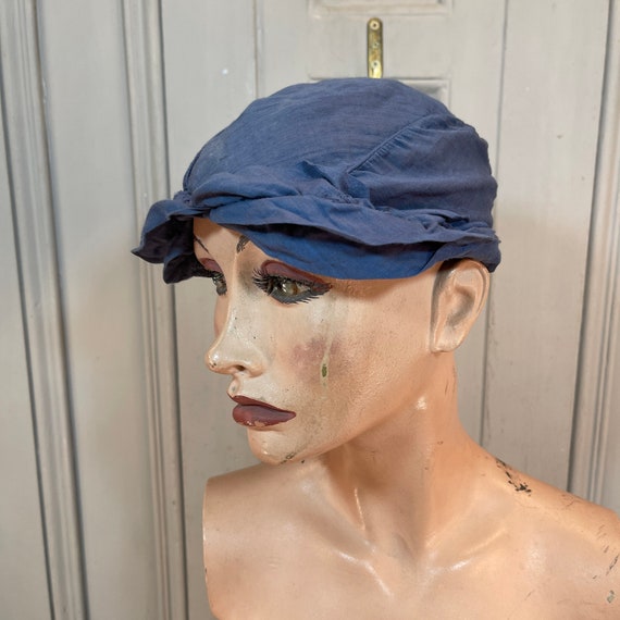 Antique vintage Dutch handmade blue cotton hat bo… - image 2