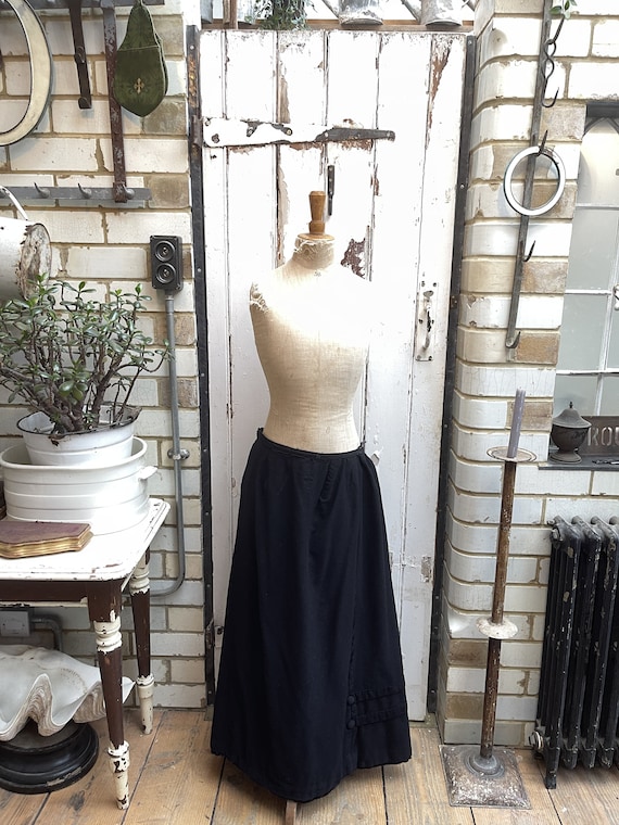 Antique Dutch handmade long black wool skirt with… - image 1