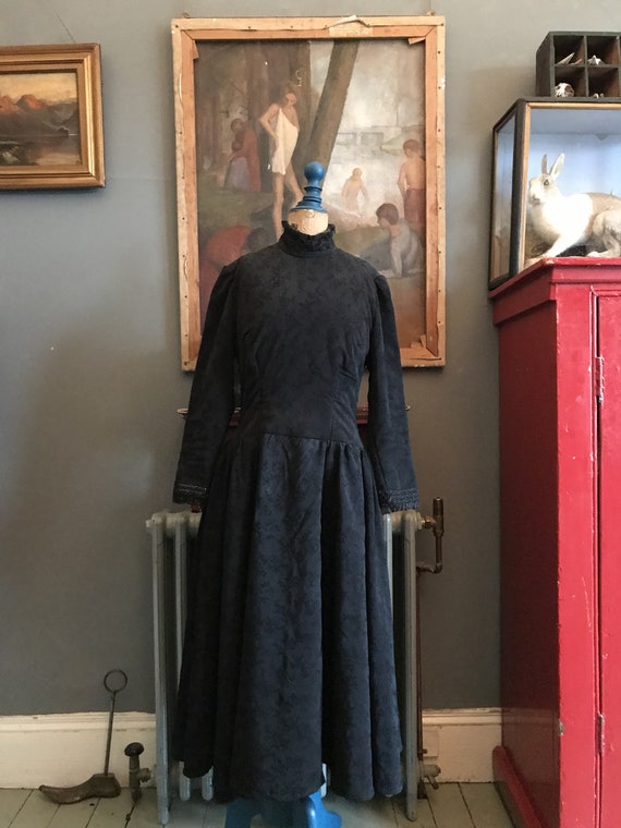 Antique French black handmade Gothic funeral dress