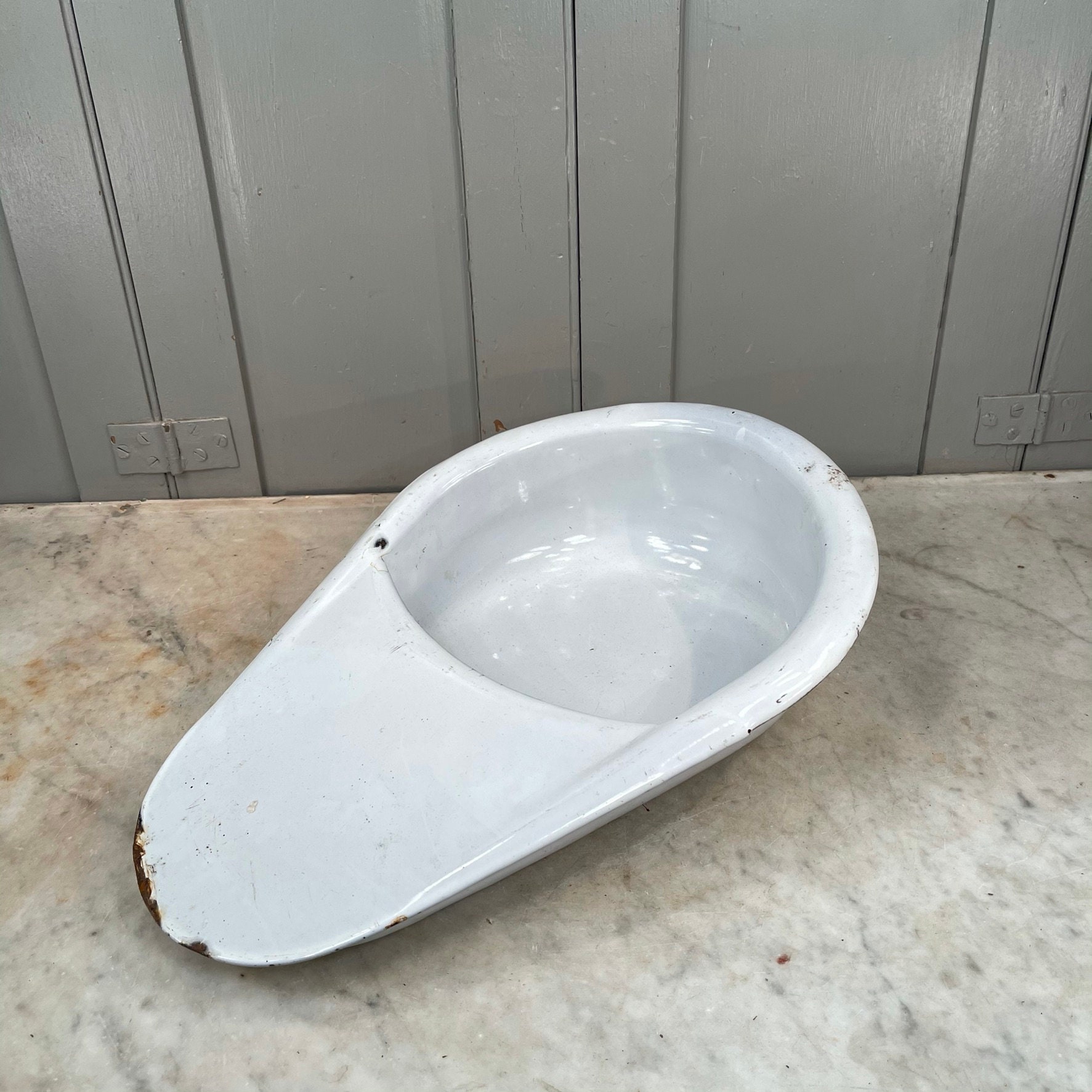 Antique Vintage French White Enamel Slipper Bedpan Etsy UK