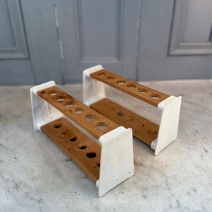 Pair vintage laboratory lab test tube racks holders stands