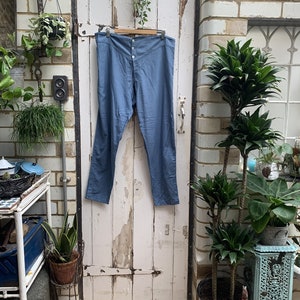 Antique vintage French blue cotton pyjama Pajama trousers initials FB size L