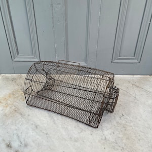 Antique vintage French metal wirework rodent trap - display only