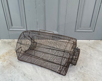 Antique vintage French metal wirework rodent trap - display only