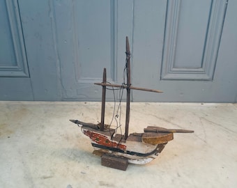 Antique French model wooden sailing ship from Paris Exposition dated 1932