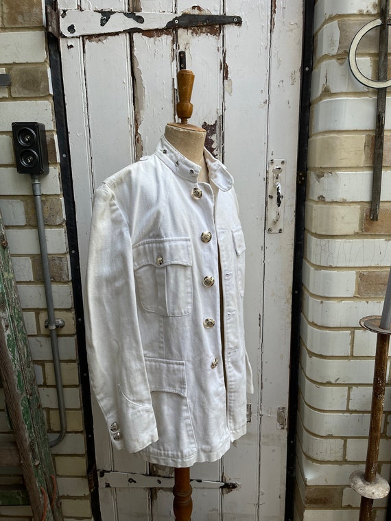 Antique mens white cotton military jacket size S/M - image 7