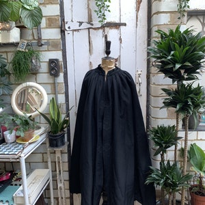 Antique Dutch handmade long black wool silk cape cloak one size