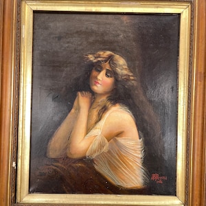 Large antique Art Nouveau oil painting portrait of a lady signed JB Rogers 1906 image 3