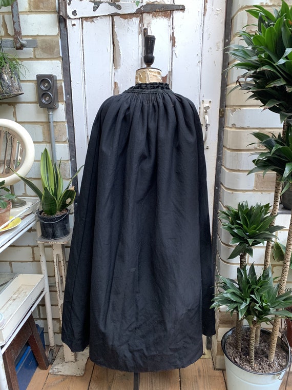 Antique Dutch handmade long black wool silk cape … - image 8