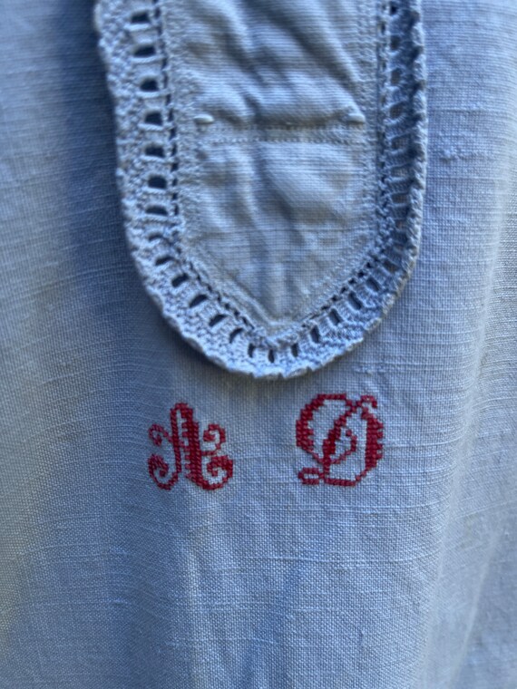 Antique French light blue linen cotton metis dres… - image 4